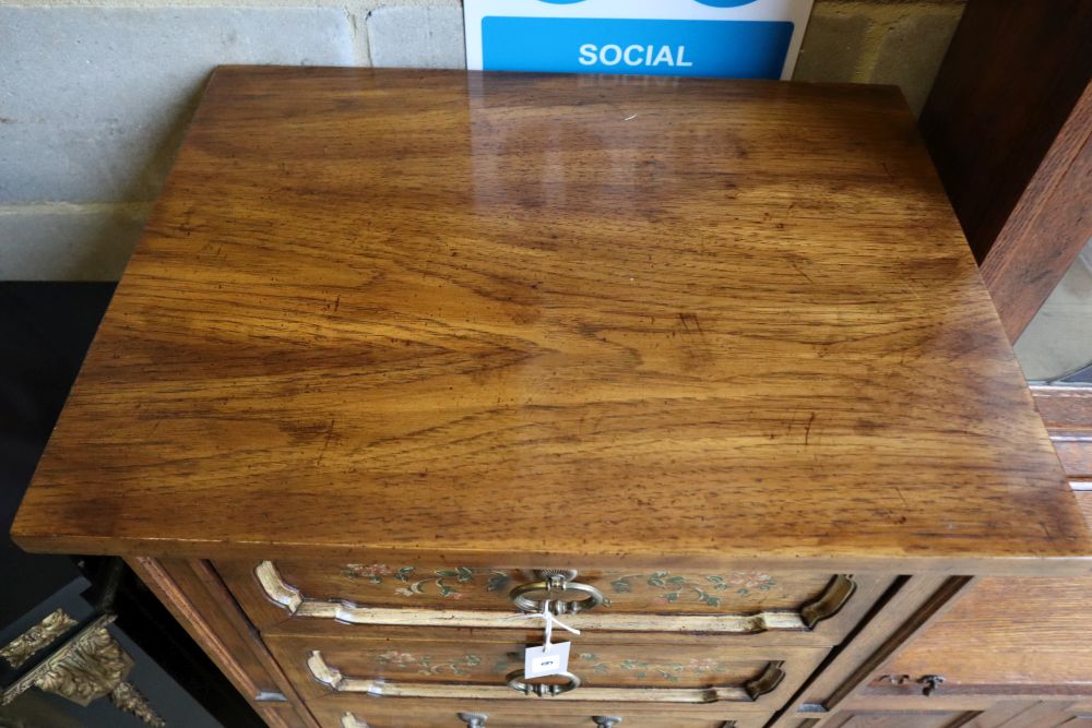 An American stencilled walnut six drawer tall chest, width 61cm, depth 46cm, height 132cm